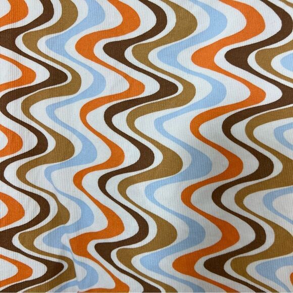 Funky Retro 70’s Top White Blue Brown Orange Geo Stripes Ribbed Short Sleeve XL - Picture 6 of 10